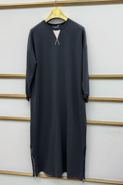 Eteği Fermuarlı Elbise  Füme