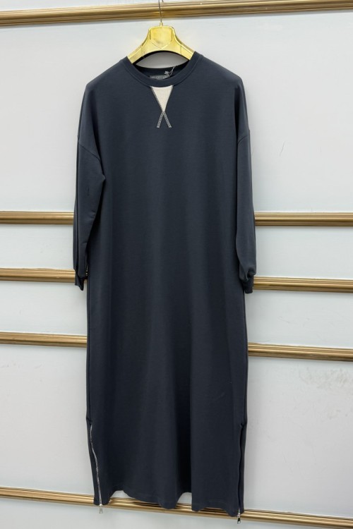 Eteği Fermuarlı Elbise  Füme