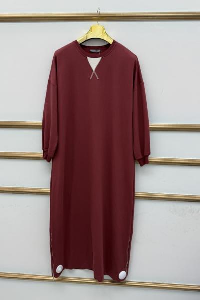 Eteği Fermuarlı Elbise  Bordo