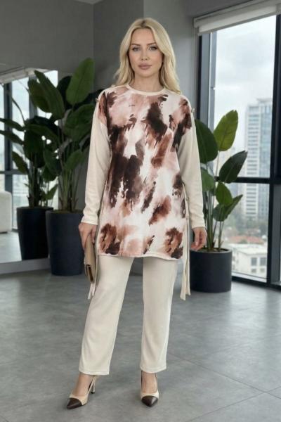 Etnik Desenli Takım Taş Rengi