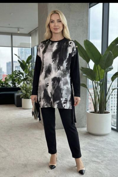 Etnik Desenli Takım Siyah