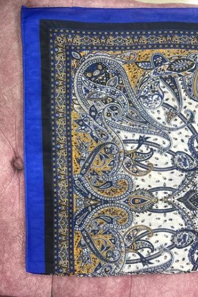 Etnik Desenli Şal Saks Mavisi