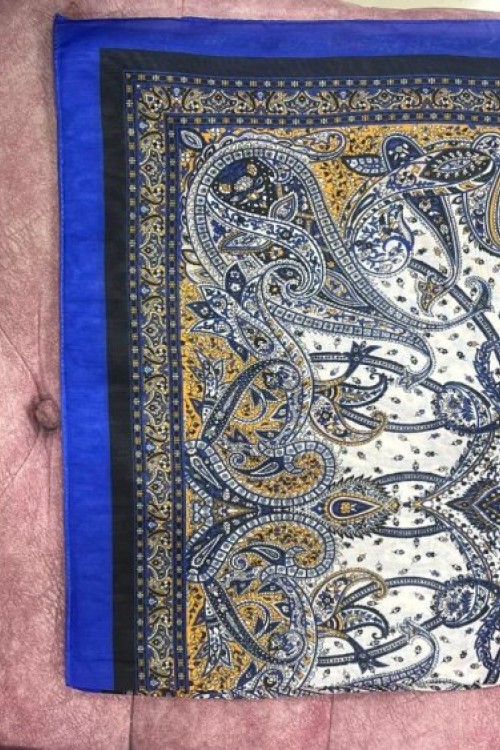 Etnik Desenli Şal Saks Mavisi
