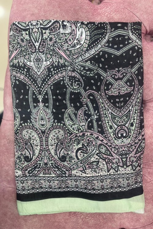 Etnik Desenli Şal Mint Antrasit