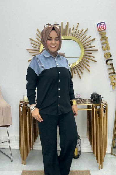 Fermuarlı Kot Takım  Siyah