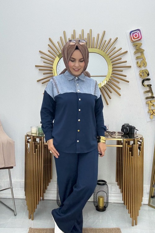 Fermuarlı Kot Takım  Lacivert