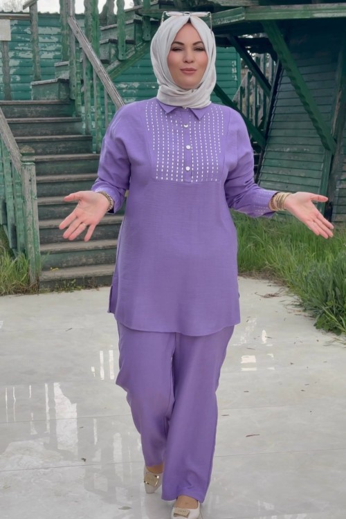 Fulya Taşlı Takım  Lila