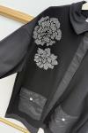 Göğüs Çiçek İnci Taşlı Kap Siyah