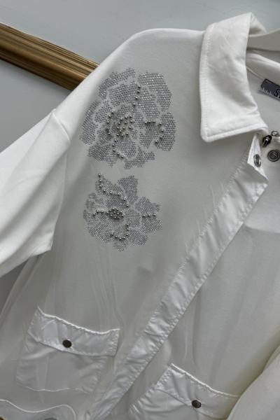 Göğüs Çiçek İnci Taşlı Kap Beyaz