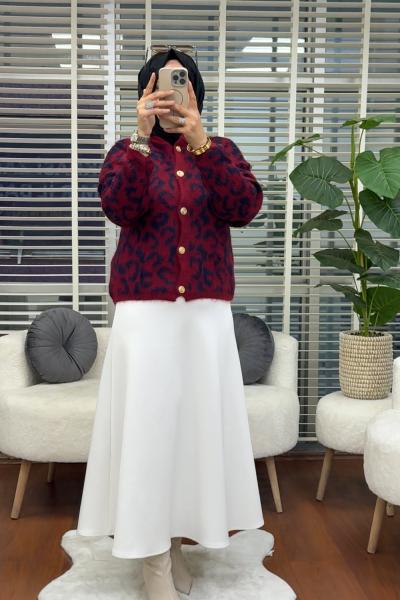 Gold Düğme Hırka  Bordo