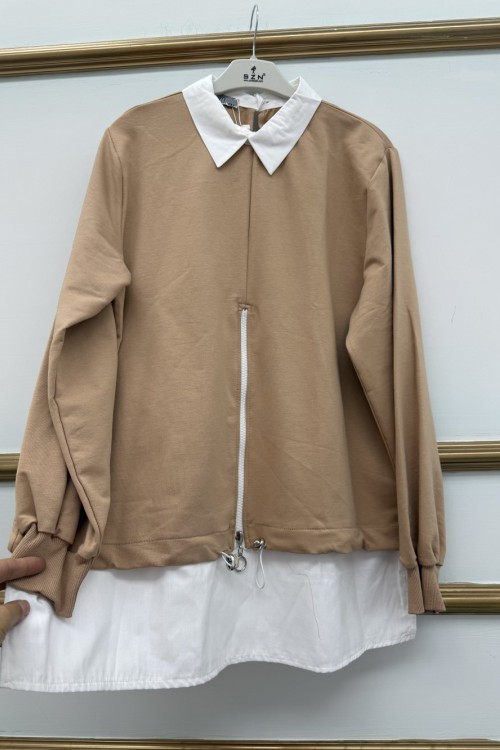 Gömlek Yaka Önü Fermuarlı Camel