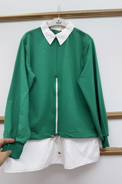 Gömlek Yaka Önü Fermuarlı Zümrüt