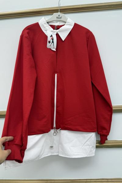 Gömlek Yaka Önü Fermuarlı Kırmızı