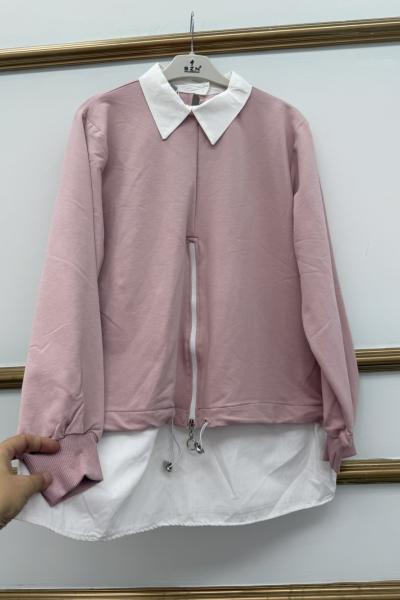 Gömlek Yaka Önü Fermuarlı Pudra