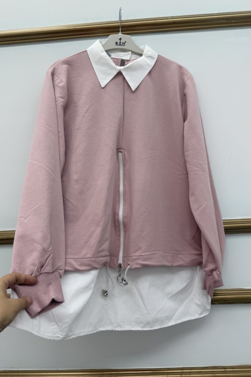 Gömlek Yaka Önü Fermuarlı Pudra