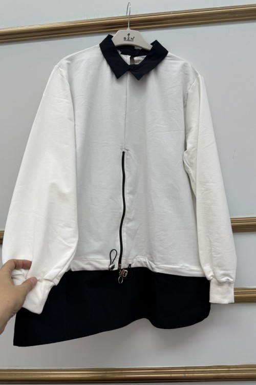 Gömlek Yaka Önü Fermuarlı Beyaz