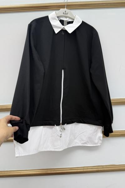 Gömlek Yaka Önü Fermuarlı Siyah