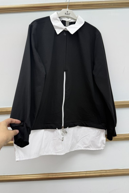 Gömlek Yaka Önü Fermuarlı Siyah