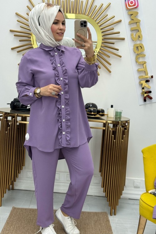 Gümüş Düğme Takım  Lila