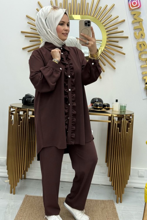 Gümüş Düğme Takım  Kahverengi