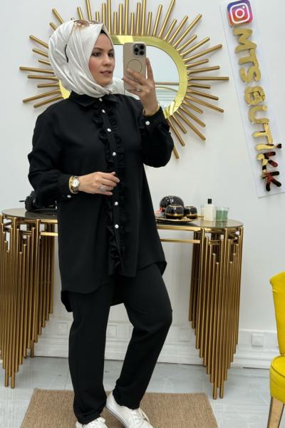 Gümüş Düğme Takım  Siyah