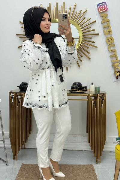 Güpür File Üçlü Takım  Beyaz