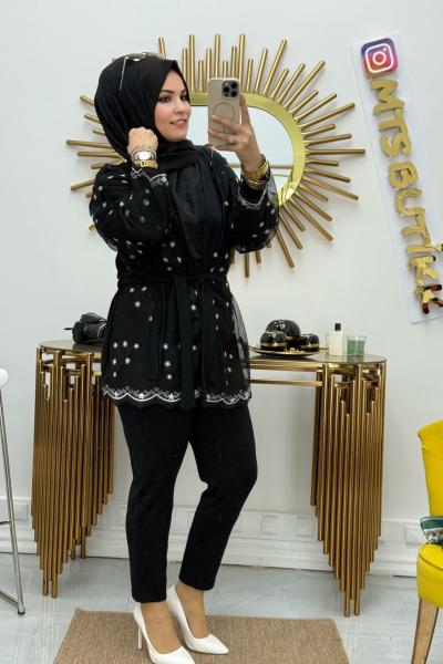 Güpür File Üçlü Takım  Siyah