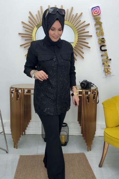 Güpür Gömlek  Siyah