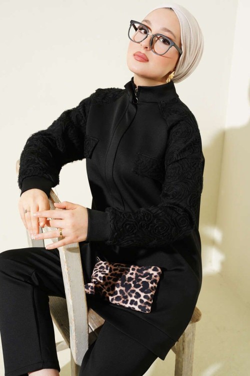 Güpürlü Toprak Takım  Siyah