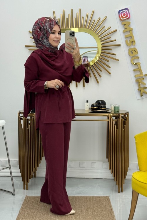 Hawai Şal Yaka Takım  Bordo