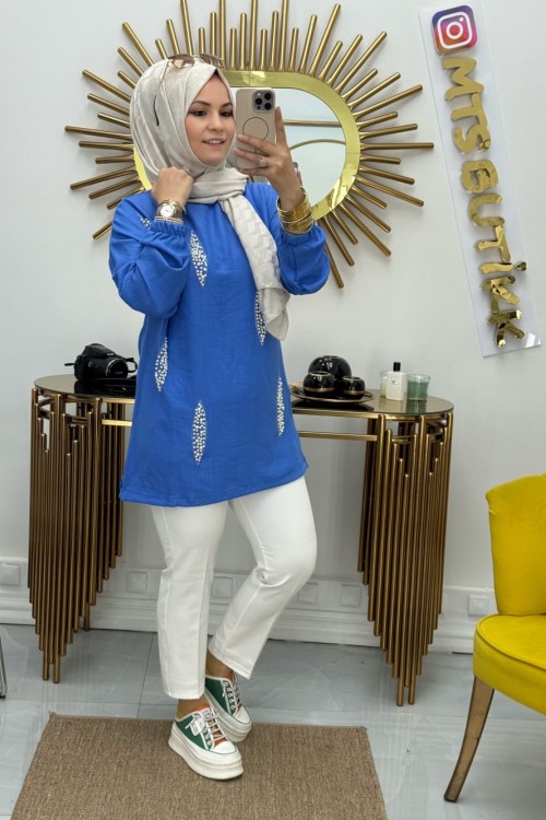İnci Tunik Saks Mavisi