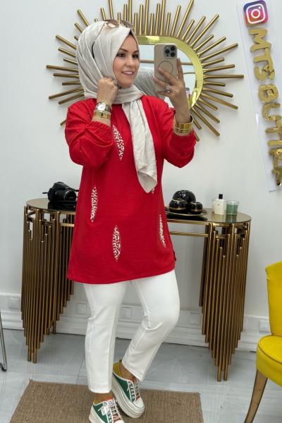 İnci Tunik Kırmızı