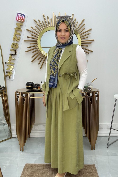 İpek Cupra Etekli Takım Mint Yeşili