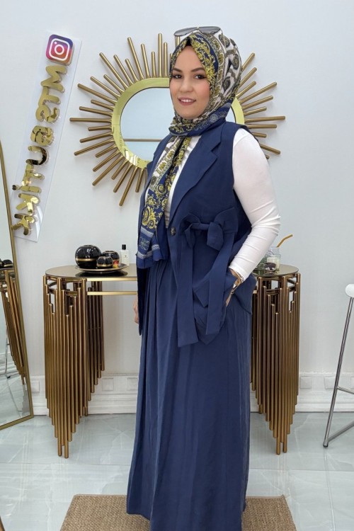 İpek Cupra Etekli Takım Lacivert