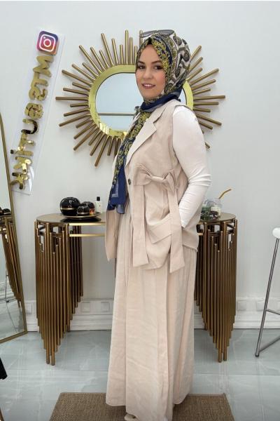 İpek Cupra Etekli Takım Taş Rengi