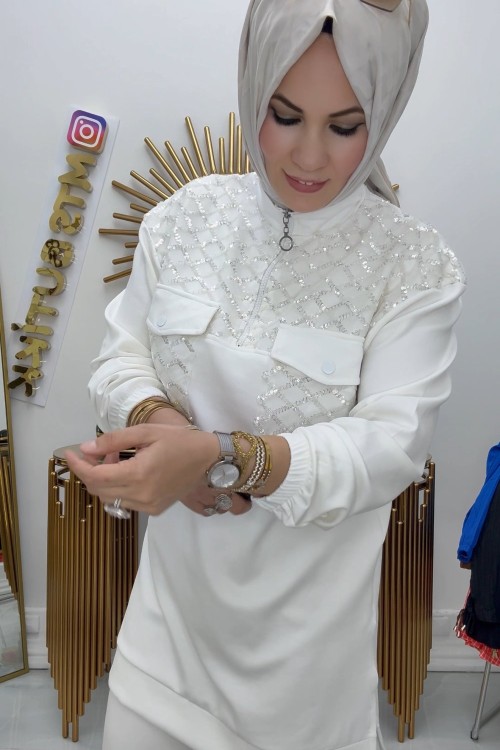 Işıltı Tunik Beyaz