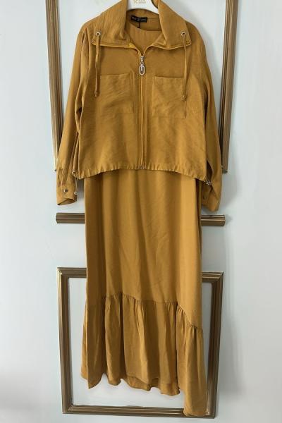 Jile Ceket Elbise  Hardal Sarısı