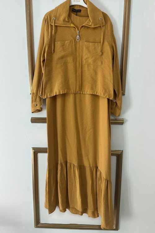 Jile Ceket Elbise  Hardal Sarısı