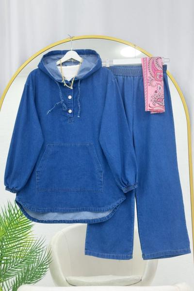 Kanguru Cep Kot Takım  Gök Mavi