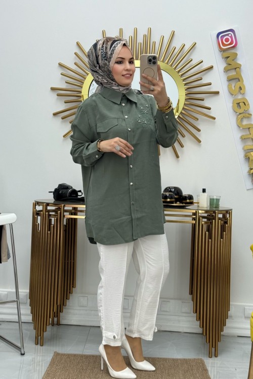 Kapak Cep Gömlek  Haki