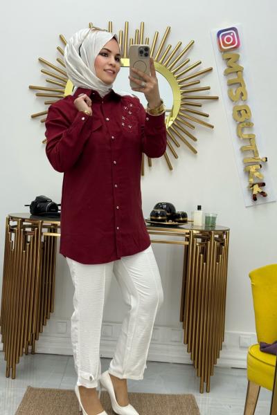 Kapak Cep Gömlek  Bordo