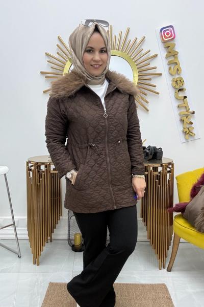 Kapitone mont kürk yaka  Kahverengi