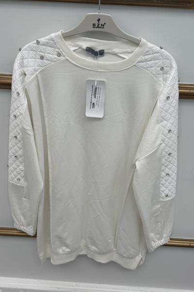 Kapitone Taşlı Tunik  Beyaz