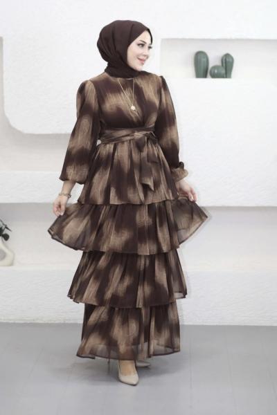 Kat Kat Elbise Astarlı Kahverengi