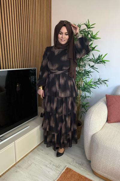 Kat Kat Elbise Astarlı Siyah Kahverengi