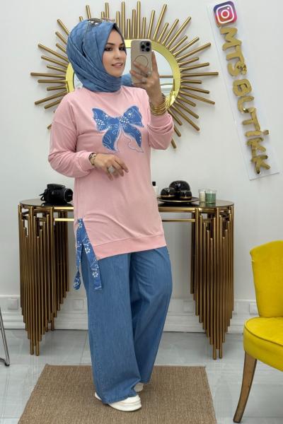 Kot Garnili Kelebek Tunik  Pudra