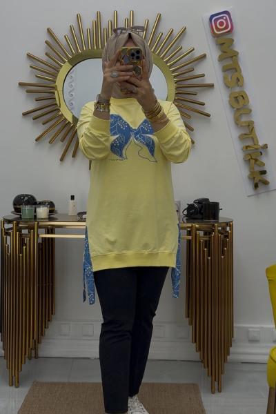 Kot Garnili Kelebek Tunik  Sarı