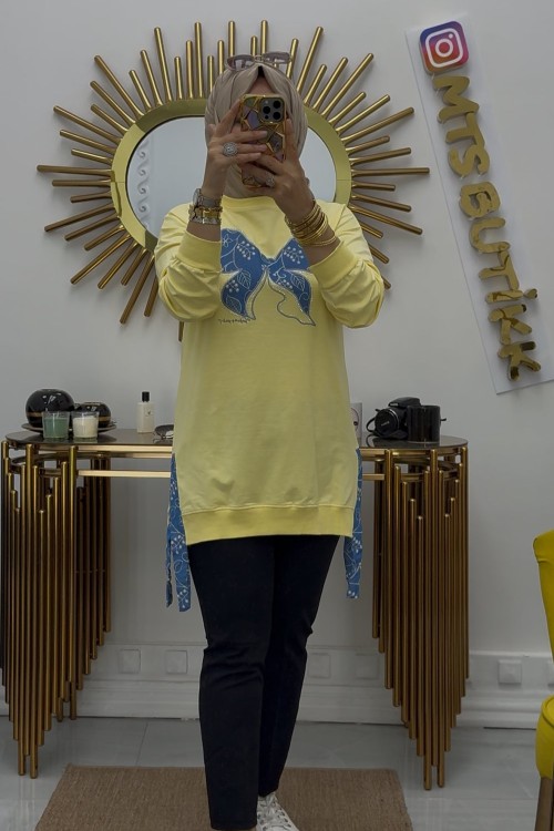 Kot Garnili Kelebek Tunik  Sarı