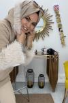 Kürk Detaylı Kaşe Mont  Camel