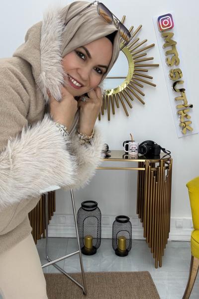 Kürk Detaylı Kaşe Mont  Camel